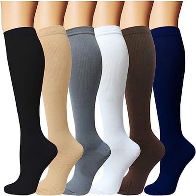 6 Pairs of Compression Socks Thrombosis Compression Socks Support Socks Travel Socks Knee Socks Women and Men for Running, Flight, Sports, Running, Travelling, Cycling