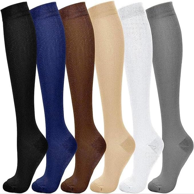 6 Pairs of Support Stockings Compression Knee Highs Compression Socks Ladies Men for Sports, Running, Aeroplane, Travel, Cycling, Nurse Pregnancy & Medical