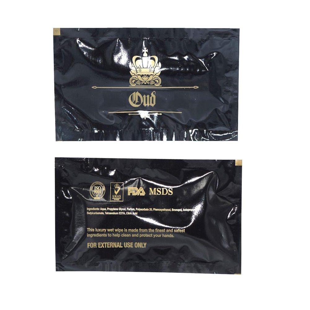 100 x OUD SCENTED Freshening Large Wet Wipes Individually Wrapped Moist Wipes Hand Towels Napkins Restaurants Takeaways Bars Weddings Parties