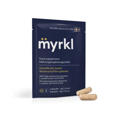 Myrkl, Unique Formula Helps Reduce Tiredness and Fatigue | Probiotics, L Cysteine, and Vitamin B12 Helps with Morning Energy | Food Supplement, Natural, Vegan, 8 Capsules (2 in Each On-The-Go Sachet)