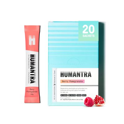 Humantra Electrolytes Powder - Berry Pomegranate Flavor, 20ct - Powdered Hydration Sachets - Plant-Based Electrolyte Powder with 6 Electrolytes - Vegan, Sugar Free, Gluten Free