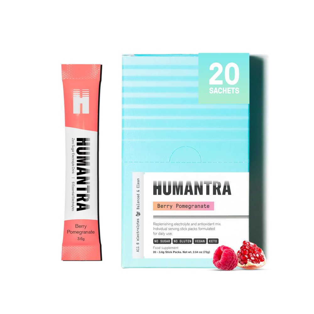 Humantra Electrolytes Powder - Berry Pomegranate Flavor, 20ct - Powdered Hydration Sachets - Plant-Based Electrolyte Powder with 6 Electrolytes - Vegan, Sugar Free, Gluten Free