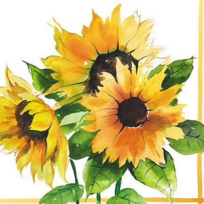 20 Napkins Autumn Three Blooming Sunflowers Table Decoration Paper Napkins with Motif Also for Decoupage and Decoupage 33 x 33 cm