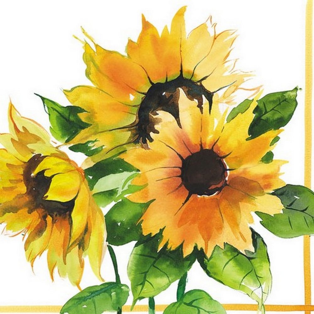 20 Napkins Autumn Three Blooming Sunflowers Table Decoration Paper Napkins with Motif Also for Decoupage and Decoupage 33 x 33 cm