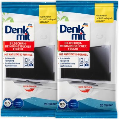 Moist cleaning wipes for screens 2 packs x 20 pieces - With Antistatic Formula - Especially suitable for cleaning sensitive Screen Surfaces/Germany