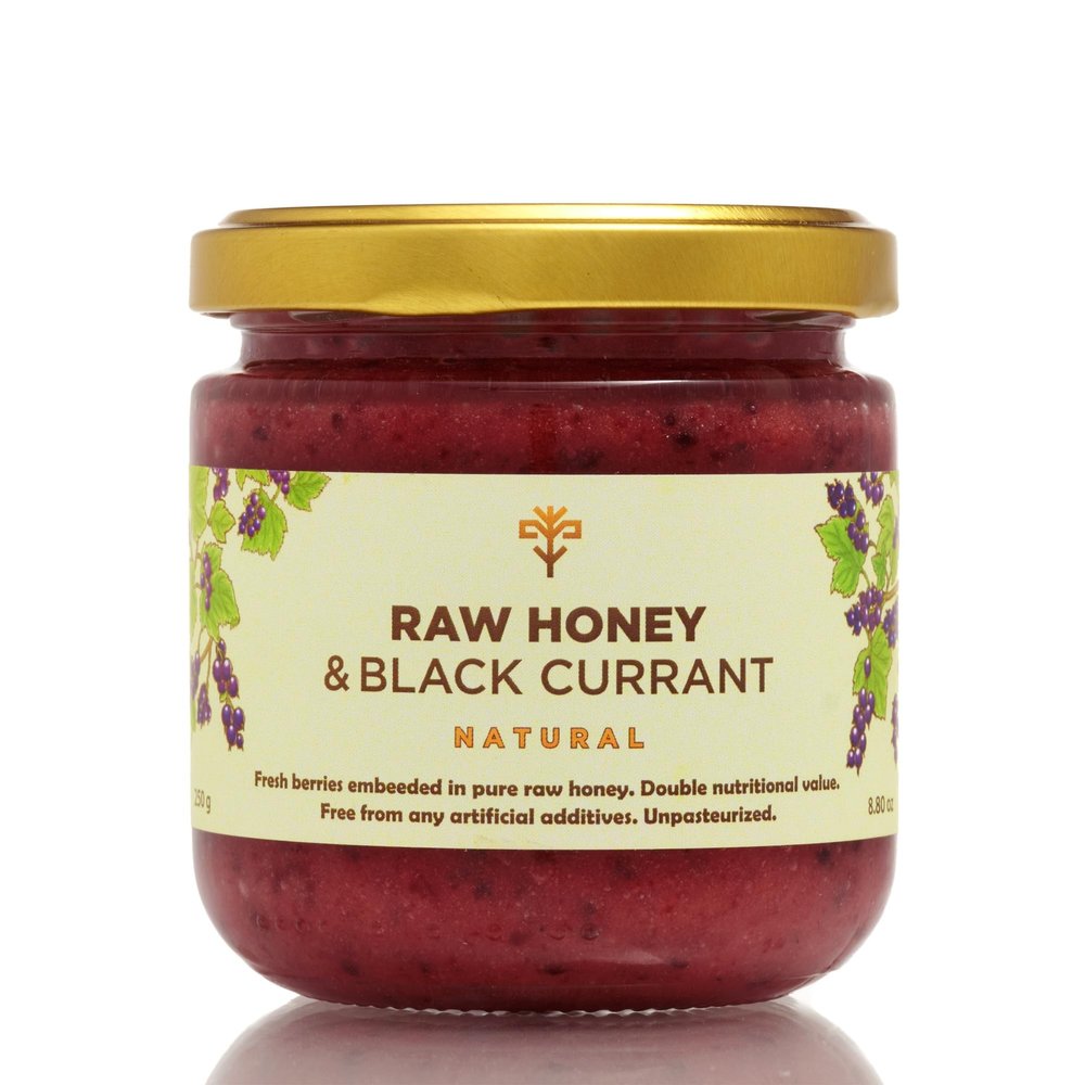 Earthbreath Raw Honey with Black Currant 250g -100% Raw & Natural - Fresh Black Currants -No Artificial Additives