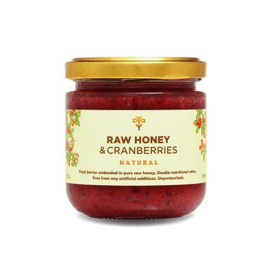 Earthbreath Raw Honey with Cranberries 250g -100% Raw & Natural - Fresh Cranberries- No Artificial Additives