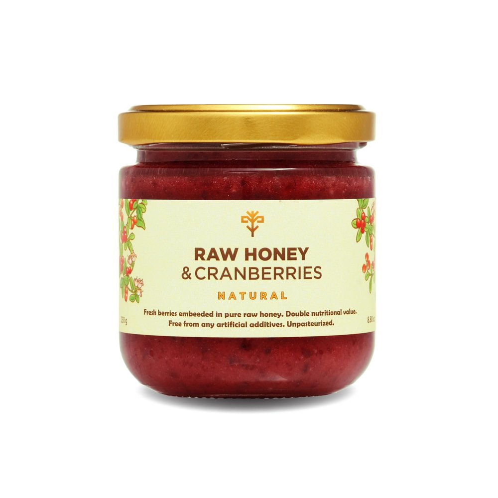 Earthbreath Raw Honey with Cranberries 250g -100% Raw & Natural - Fresh Cranberries- No Artificial Additives