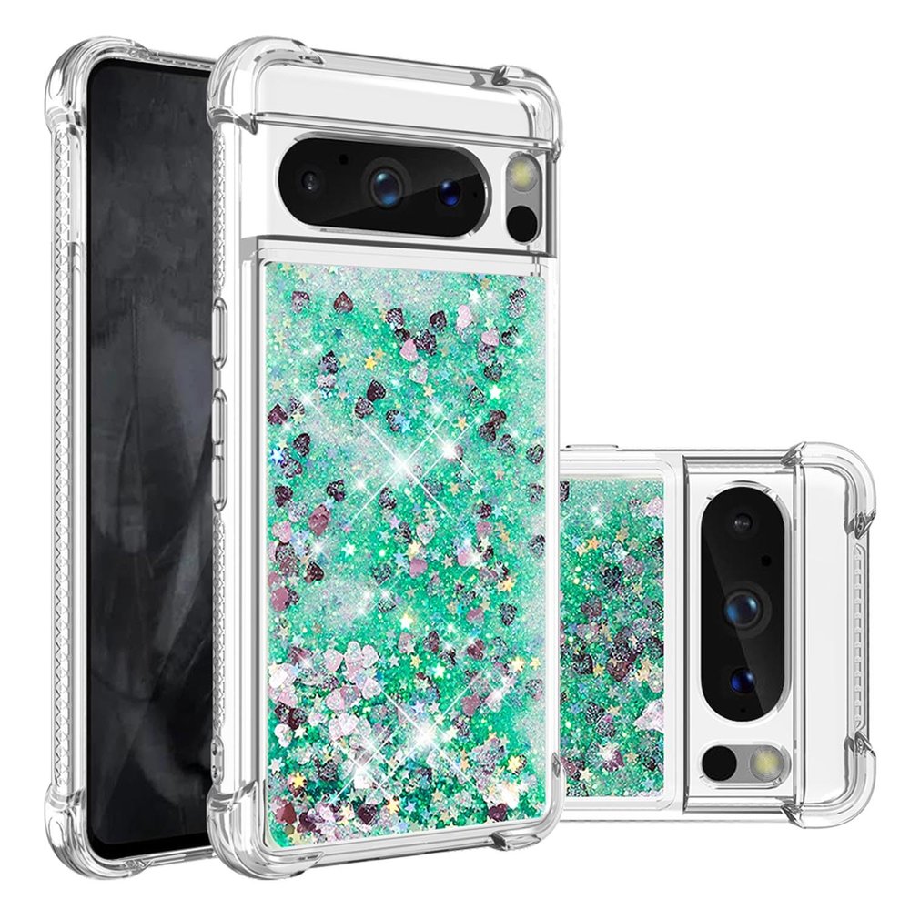 Compatible with Google Pixel 8 Pro Case, Liquid Flowing Case Anti Fall Proof Soft TPU Bumper Cover for Google Pixel 8 Pro, Green Love