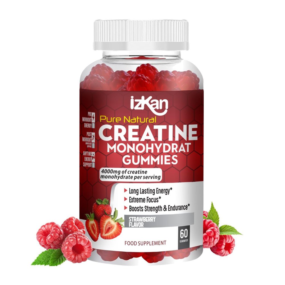 Creatine Monohydrate Gummies 4000mg for Men & Women - 60 Chewable Creatine Gummies Strawberry Flavoured Creatine | Pre Workout Gym Supplement| Vegan | (1 Months Supply) (1)