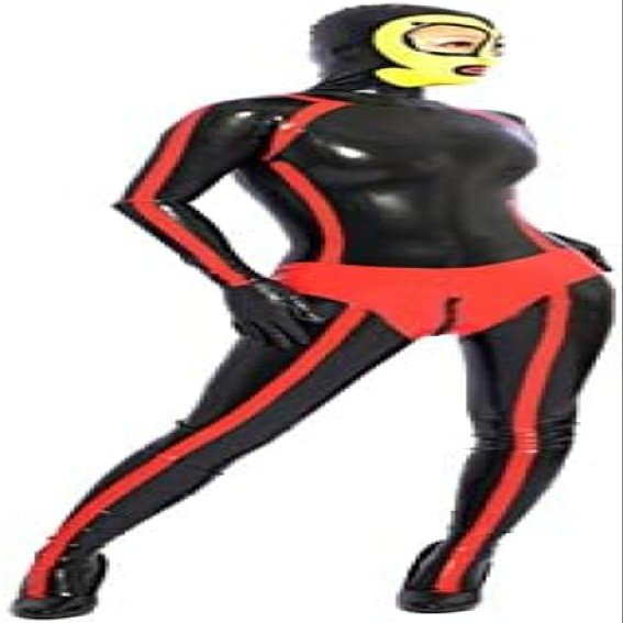 100% Latex Rubber Suit with Mask Hood Catsuit 0.4mm-Photo Color,Photo Color,XS