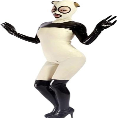 100% Latex Gummi Uniform Rubber Cosplay Catsuit Zipper Party Animal Role Playing 0.4mm-Black,Black,M