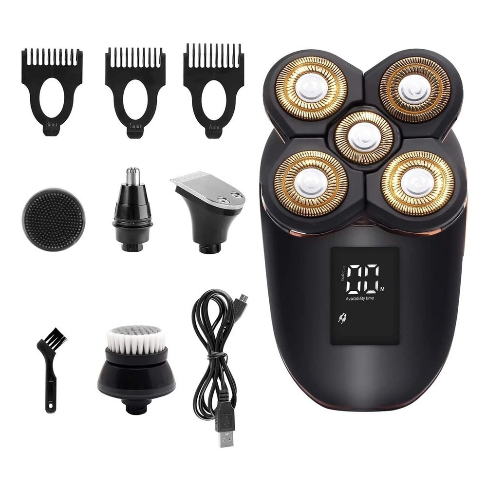 Electric Razor for Men's, Multifunctional Electric Shaver Grooming Kit for Men 5 in 1 Waterproof Electric Razor Bald Head Shaver 4D Floating Hair Clipper