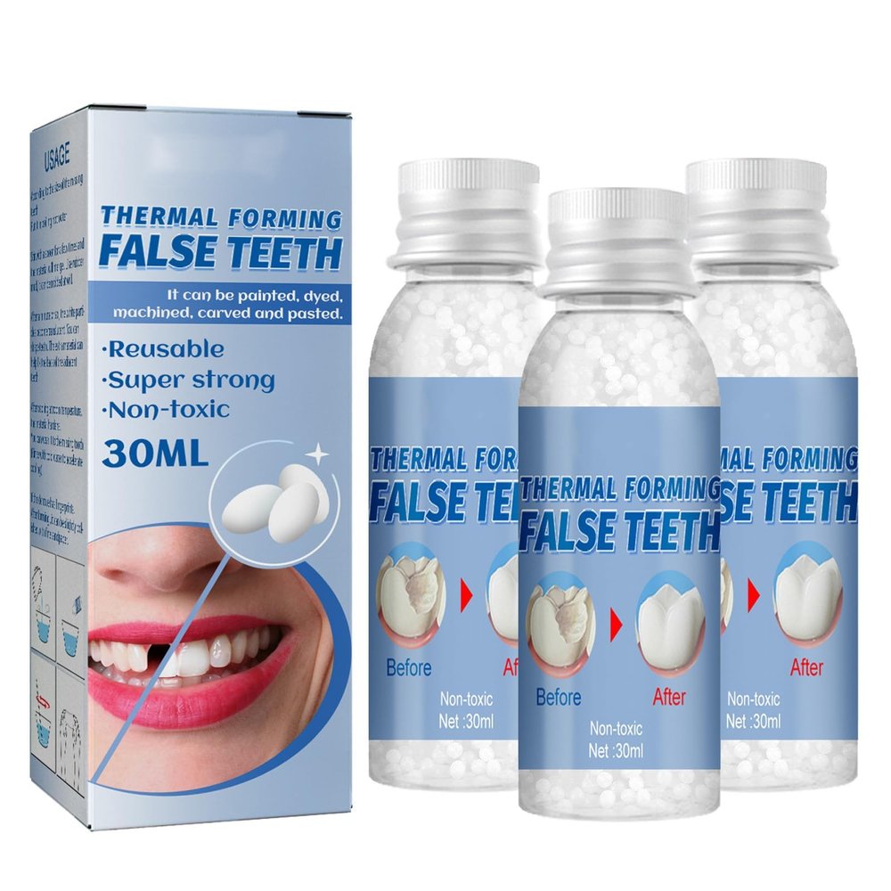 Flipped Warmth Moldable False Teeth Tooth Repair Granules, Teeth Repair Kit, DIY Temporary Tooth Repair Beads, for Temporary Fixing The Missing And Broken Tooth Replacements,3pcs
