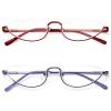 KoKoBin 2 Pack Reading Glasses Unisex Half Moon Half Frame Metal Spring Hinge Slim Reader (Purple Red, 2.5, Dioptres) view 2