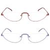 KoKoBin 2 Pack Reading Glasses Unisex Half Moon Half Frame Metal Spring Hinge Slim Reader (Purple Red, 2.5, Dioptres) view 3