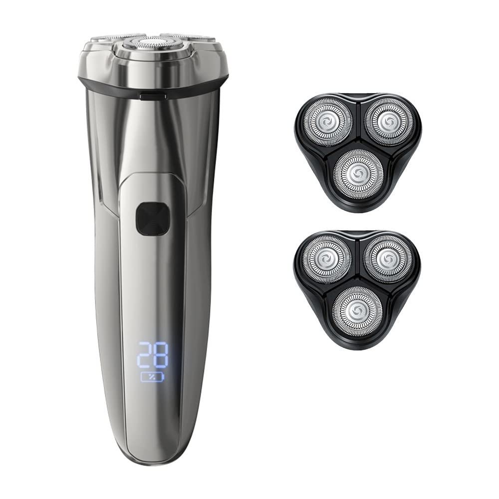 Electric Razor for Men's, Electric Shaver Shaving Machine 3D Floating Triple Blade Razor Men IPX7 Waterproof Rechargeable Washable Beard Trimmer (Color : Steel 3s 2 head)