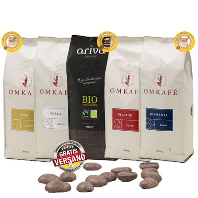 Atempause Kaffee Omkafe Espresso Quintet - 5x1kg Whole Bean Coffee Variety Pack - Applicable to Various Coffee Makers