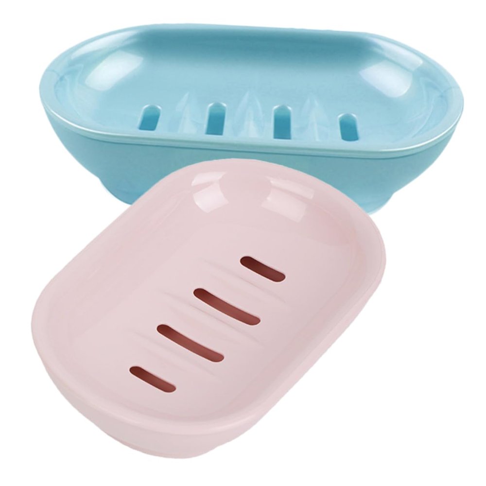 Cabilock 2pcs Double Soap Dish Soap Holder for Shower Bathroom Kitchen Countertop Draining Tray