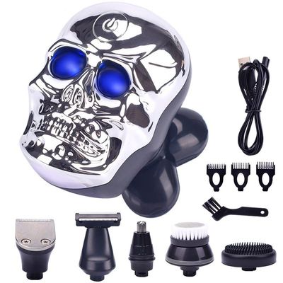 Electric Razor for Men's, 6in1 Electric Shavers for Men Skull Shaver Razor 5 blades USB Rechargeable Men's Shaver Barber Beard Trimmer Razors Shaving Machine (Color : Sliver)