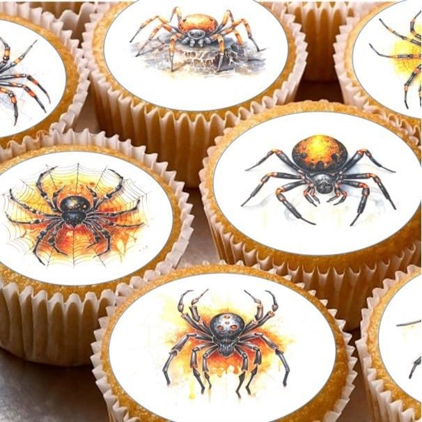 24 Pre-cut Spider Spiders Edible Cupcake Cake Toppers Wafer/Rice Paper