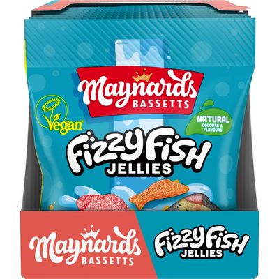 Maynards Bassetts Fizzy Fish Soft Jellies Sweets Bag 130g (Pack of 10 Bags)