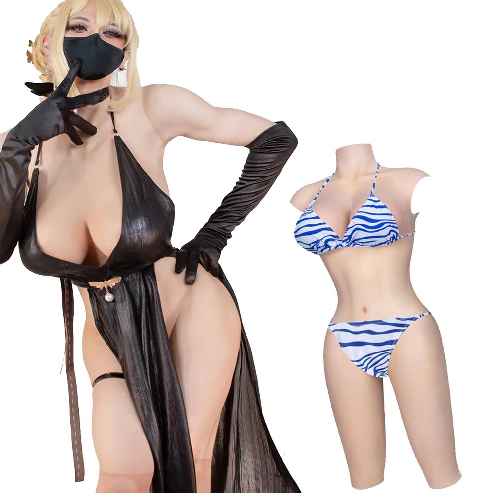 ALZRGORA Silicone Knee-Length Bodysuit C-G Cup for Transgender Cosplay Drag Queen Crossdressers, cream, G