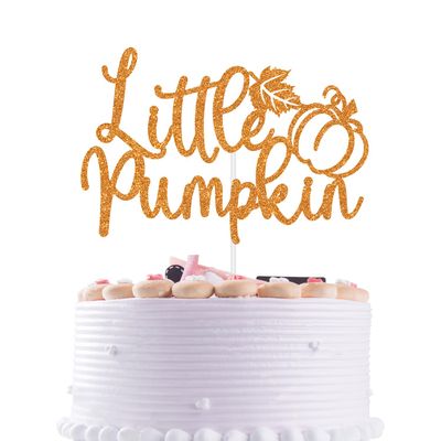 Pumpkin Glitter Little Pumpkin Cake Topper, A Little Pumpkin is on the Way/Sweet Little Pumpkin, Fall Pumpkin Autumn Themed Baby Shower Genger Reveal Party Decorations Supplies