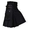 Mymyguoe Kilt Men's Tartan Skirt, Scottish Check Kilt Pleated Skirt, Tartan Utility Kilts for Men, Tartan Kilt with Straps and Large Cargo Pockets, A1 BLACK, L view 1