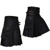 Mymyguoe Kilt Men's Tartan Skirt, Scottish Check Kilt Pleated Skirt, Tartan Utility Kilts for Men, Tartan Kilt with Straps and Large Cargo Pockets, A1 BLACK, L view 2