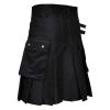 Mymyguoe Kilt Men's Tartan Skirt, Scottish Check Kilt Pleated Skirt, Tartan Utility Kilts for Men, Tartan Kilt with Straps and Large Cargo Pockets, A1 BLACK, L view 4