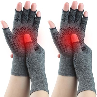 Kecartu 2 Pairs Compression Gloves for Rheumatoid Arthritis, Osteoarthritis, Carpal Tunnel Pain, Fingerless Arthritis Hand Gloves for Women Men Support Work&Computer Typing (Grey, Medium)
