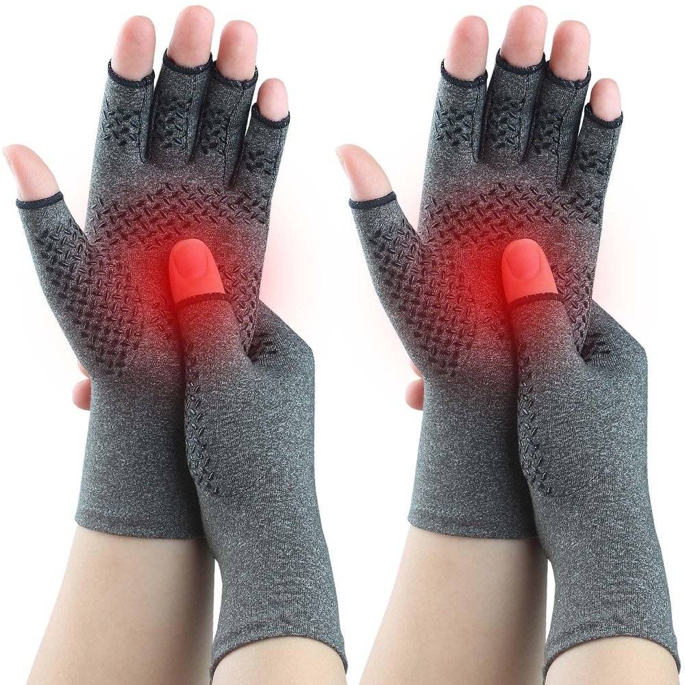 Kecartu 2 Pairs Compression Gloves for Rheumatoid Arthritis, Osteoarthritis, Carpal Tunnel Pain, Fingerless Arthritis Hand Gloves for Women Men Support Work&Computer Typing (Grey, Medium)