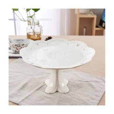 CLoxks Cake Stand Embossed Ceramic Tall Cake Tray Fruit Snack Tray Stand Afternoon Tea Birthday Wedding Dessert Table Dessert Stand (Color : Grey)