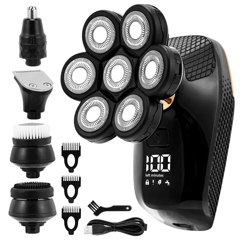 Electric Razor for Men's, 5-in-1 Men's Electric Shaver 7 Blades Floating Head IPX6 Waterproof LCD Screen Rechargeable Bald Nose Hair Trimmer for Men Kit