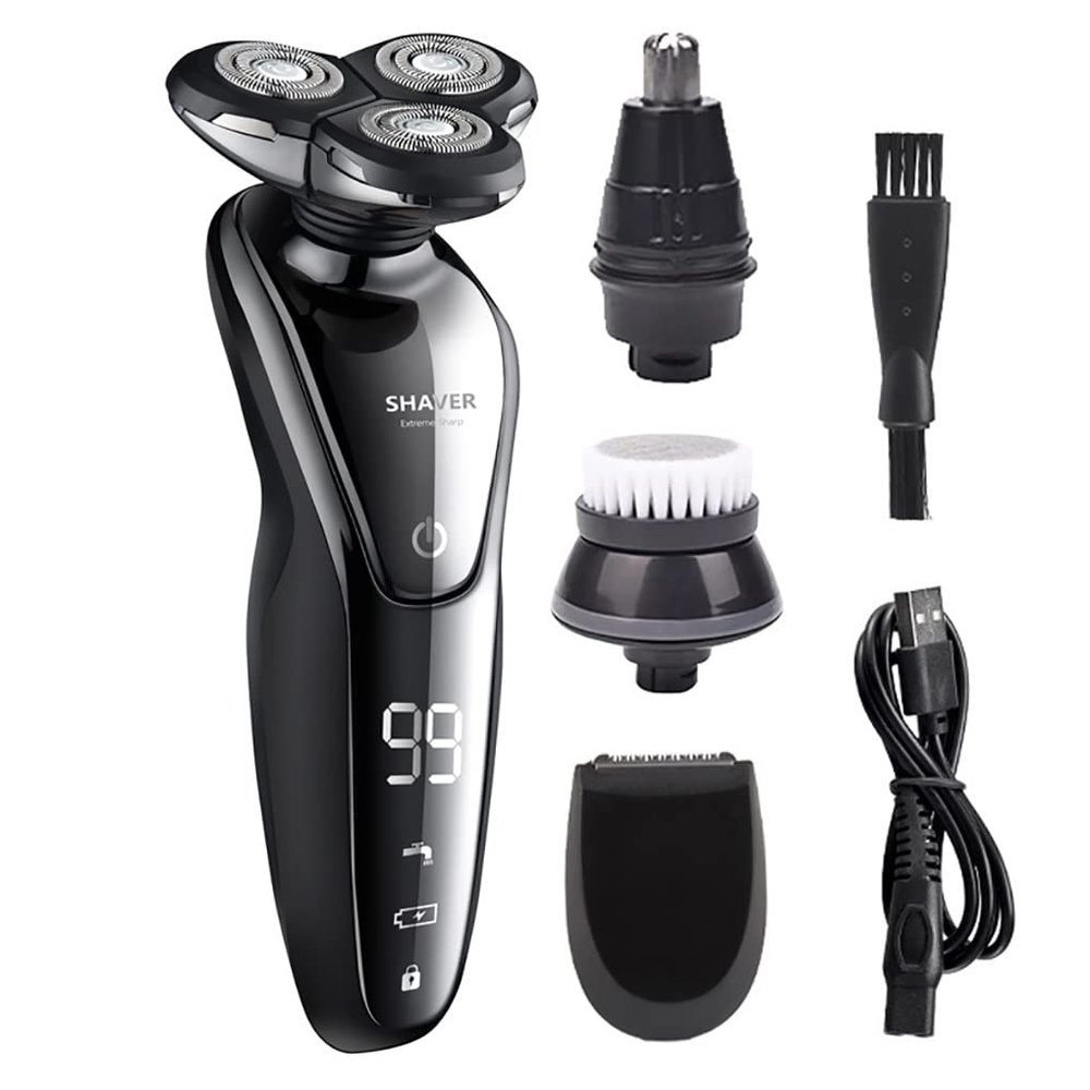 Electric Razor for Men's, 4 in 1 Men's Electric Shaver Beard Trimmer LCD Screen Rechargeable Waterproof Razor Hair Clipper Nose Hair Trimme