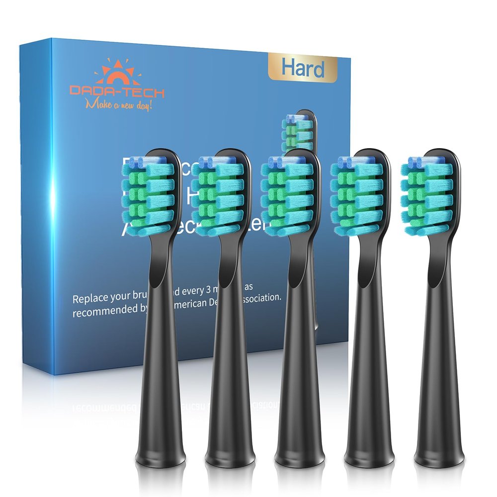 Dada-Tech Electric Toothbrush Replacement Heads for DT-22 - Pack of 5 (Black Hard (0.178mm), M)