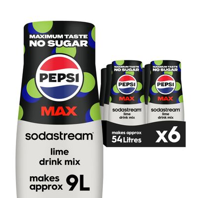 Sodastream Pepsi MAX Lime Fizzy Water Flavouring Syrup, Sugar Free Soda Syrup, Zero Sugar Pepsi Flavour, 6 x 440ml Multipack, Home Soda, Flavoured Sparkling Water, Drink Mix, Makes Approx 54L