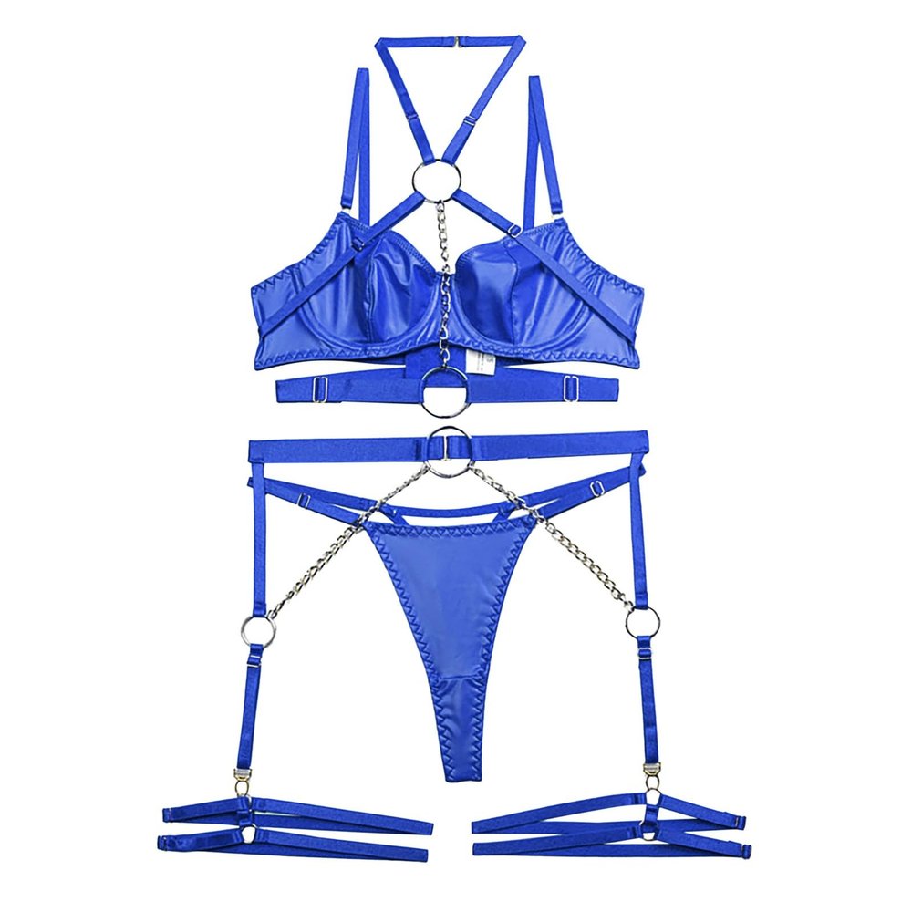 BebeXi Women's Lingerie Plus Size Costume Strap Sexy Lingerie Jumpsuit Sexy Lingerie Pajamas for Women Winter (Blue, S)