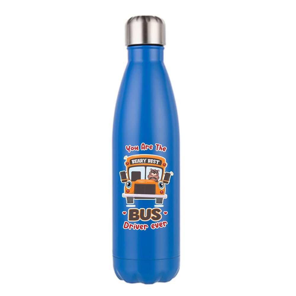 Getagift School Bus Driver Gift, You Are The Beary Best Bus Driver Ever, Appreciation Gift, 500 ML Double Walled Insulated Stainless Steel Bottle. (Matt Dark Blue)