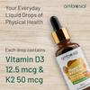 Ambrosial Vitamin D3 + K2 Drops  High Strength Liquid Supplement for Adults & Kids  500 IU Vitamin D3 + 50 mcg Vitamin K2  Mango Flavour, Gluten Free, Non-GMO, Easy-to-Take Vitamin D Liquid  30 ml view 2