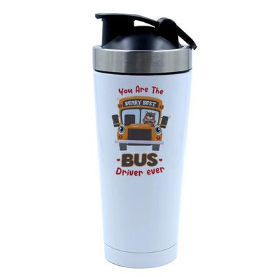 Getagift School Bus Driver Gift, You Are The Beary Best Bus Driver Ever, Appreciation Gift, 500ml Aluminium Shaker Bottle for Supplement Shakes - Easy Clean, Durable Cup. (White)