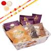 Ghasitaram Gifts Jaiccha Rakhi Gifts for Brothers - Small White Tray of Bites and Cookies with 2 Rakhis view 1