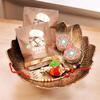 Ghasitaram Gifts Jaiccha Rakhi Gifts for Brothers - Brown Flower Platter with Bhaiya Bhabhi Rakhi with bhaiya bhabhi rakhi set view 1