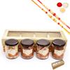 Ghasitaram Gifts Jaiccha Rakhi Gifts for Brothers - Golden Box of 4 Jars with dryfruits with 2 Rakhis view 1