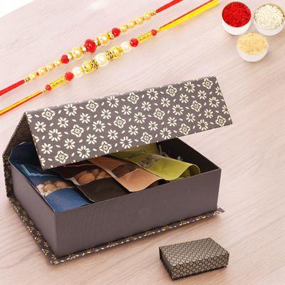 Ghasitaram Gifts Jaiccha Rakhi Gifts for Brothers - Black Gift Box with assorted dryfruits with 2 Rakhis