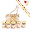 Ghasitaram Gifts Jaiccha Rakhi Gifts for Brothers - Jute small basket with flower with Mukhwas with 2 Rakhis view 1