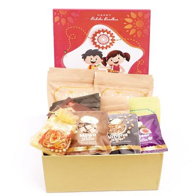 Ghasitaram Gifts Jaiccha Rakhi Gifts for Brothers - Raksha Bandhan Box of Assorments with 13 Goodies with 2 Rakhis