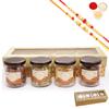 Ghasitaram Gifts Jaiccha Rakhi Gifts for Brothers - Golden Box of 4 Jars with bites with 2 Rakhis view 1