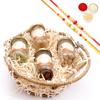 Ghasitaram Gifts Jaiccha Rakhi Gifts for Brothers - Jute Hexagon Basket with Dryfruit Jars with 2 Rakhis view 1